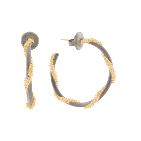 FREIDA ROTHMAN Gold 14kt Gold Plated Midnight Pave Hoop Earrings